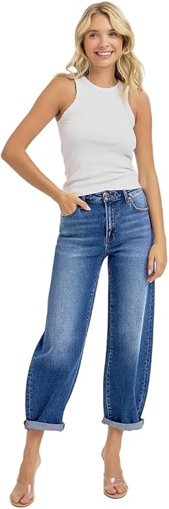 Risen Jeans - High Rise Barrel Leg Tapered Jeans - (27.5" Inseam) - PGA21024 - Includes Official Tag