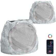 Outdoor Speakers Bluetooth Waterproof Patio TWS Connection Outdoor Bluetooth Speakers Wireless Solar Powered and Rechargeable Rock Speaker for Patio Pool,Backyard (Gray, 2 Pack)