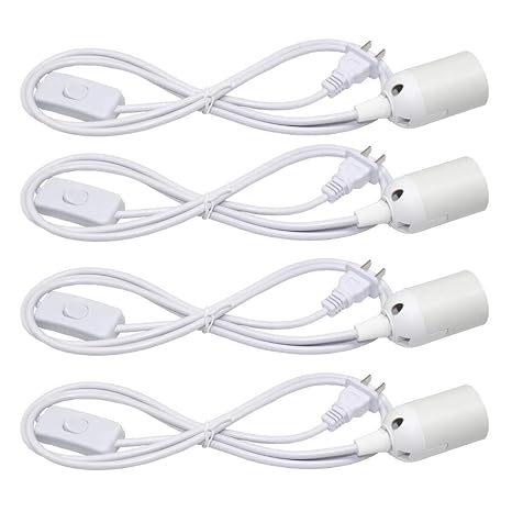 Pendant Light Sockets, Sopoby 4-Pack Hanging Lamp Socket for E26 / E27 Base Bulbs, 5.9ft Light Cord Kit with On/Off Switch, White