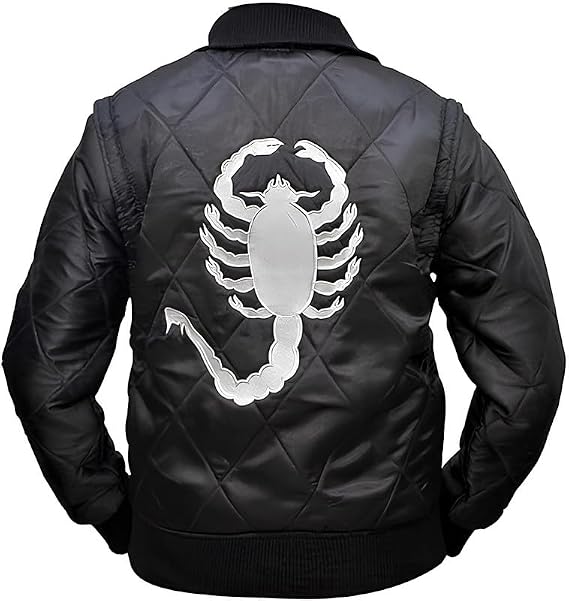 Ryan Drive White Scorpion Jacket - Gosling Quilted Satin Windbreaker Bomber Jacket - Lightweight Jacket For Men