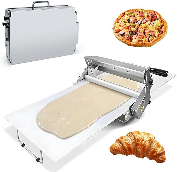 12"/15.5" Folding Dough Sheeter with 2 Sheeter Boards Countertop Manual Dough Roller Machine Stainless Steel Thickness Adjustable Type400