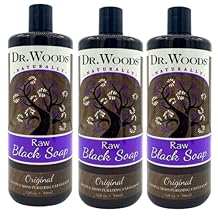 Dr. Woods Raw Liquid Black Soap, Body Wash for Men and Women, Gentle Exfoliant, Natural Cleanser for Face, Hands, and Body - 32 Fl Oz, Pack of 3