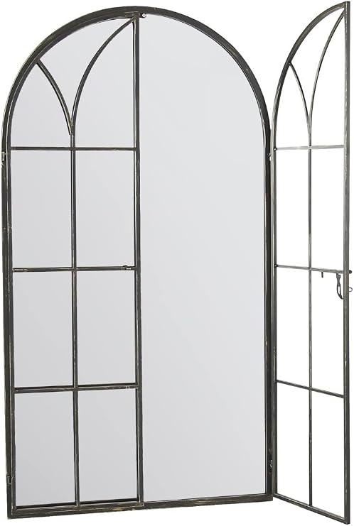 MirrorOutlet Extra Large Metal Arch shaped Opening Doors Window Wall Leaner Floor stanidng Mirror 160cm X 85cm, Black