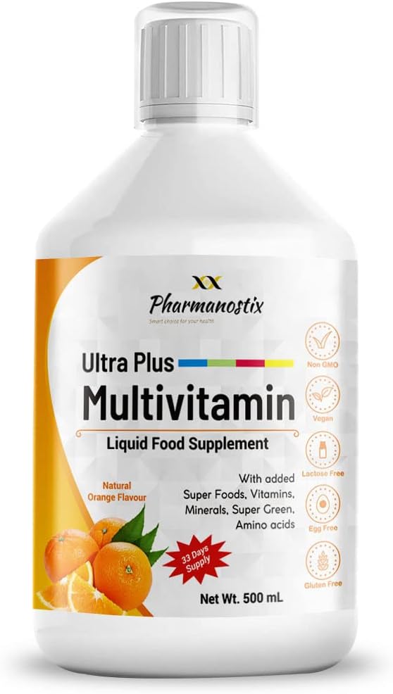 Ultra Multivitamin Liquid 500 mL, 51 Active Ingredients, Advanced Vitamin Superfood Greens Blend with CoQ10, Lutein and Biotin, Supports Brain and Cardiovascular Health, Men and Women, 33 Days Supply