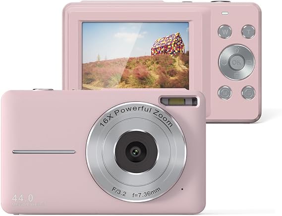 Digital Camera, FHD 1080P Point and Shoot Kids Camera with 32GB Card, 16x Zoom Anti-shake Date Stamp, Compact Portable Small, Starter for Kids, Teens, Students, Girls, Boys