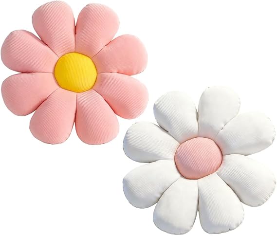Flower Pillow, 2 Pcs Cute Flower Cushion Floor Pillow, 38 cm Daisy Cushion, Petal Floor Cushions Aesthetic Pillows Room Decor for Bedroom Sofa Chair (White+Pink)