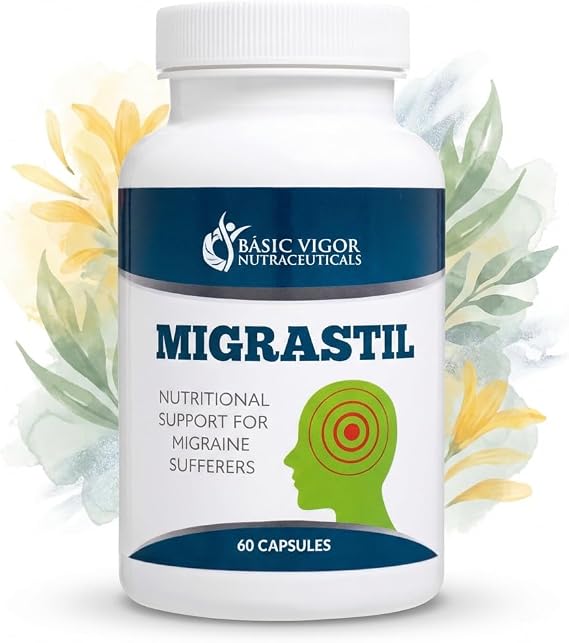Basic Vigor Migrastil Migraine Support Capsules. Feverfew, Magnesium, Taurine & Vitamin B1 for Migraines Natural Supplement. Made in the USA. Vegan and Gluten Free.