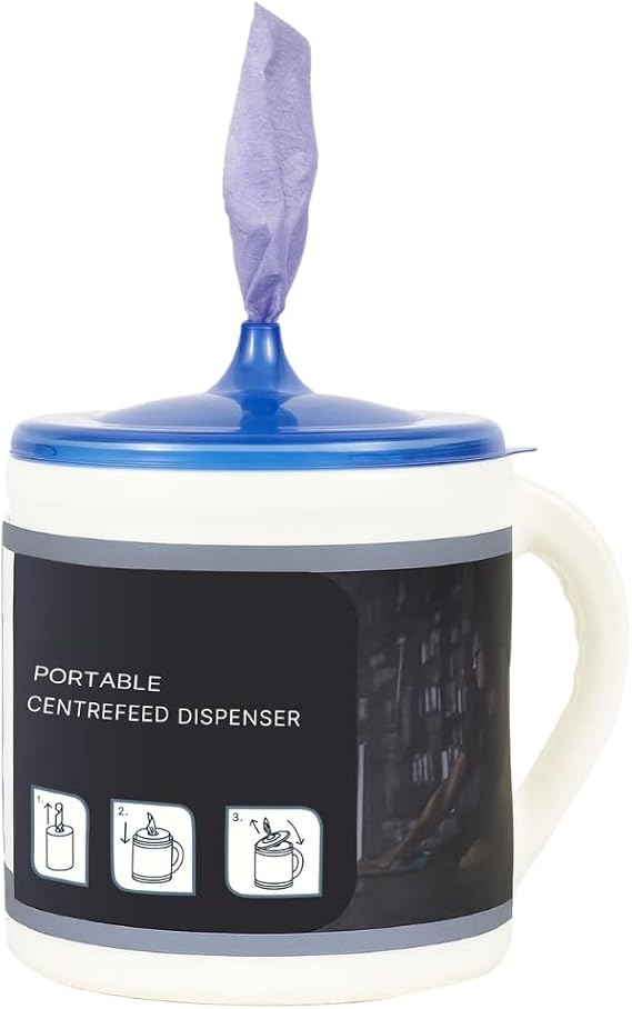 Portable Centrefeed Roll Dispenser with Blue Roll Included – Single Sheet Dispensing, Hygienic, Eco-Friendly – For Kitchens, Vans, Workshops &amp; Food Prep - Tork Alternative