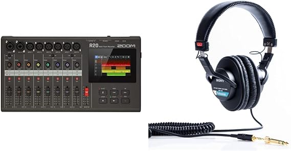 Zoom R20 Multi Track Tabletop Recorder + Sony MDR7506 Professional Large Diaphragm Headphone