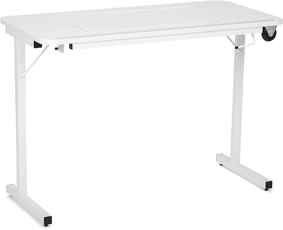Arrow 611 Gidget II Folding Sewing, Cutting, Quilting, and Craft Table, Portable with Wheels and Lift, White Finish