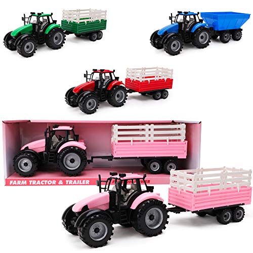 Toyland Friction Powered Farm Tractor with Trailer - Childrens Farm Toys Pink Tractor & Trailer