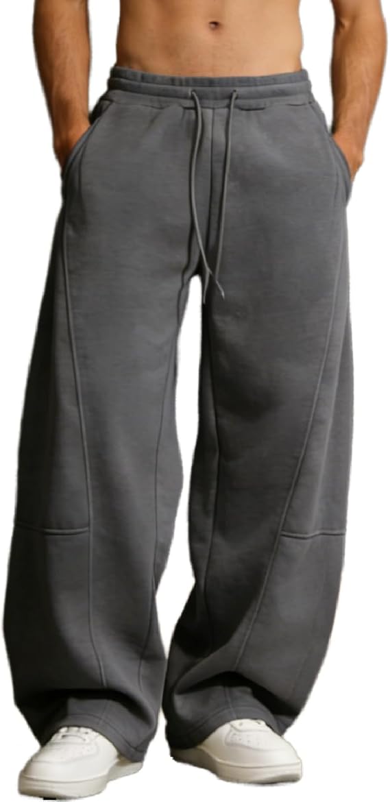 Men's Casual Baggy Pants Wide Leg Travel Pants Streetwear Sweatpant with Deep Pockets