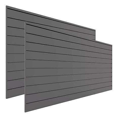 Proslat Garage Storage PVC Slatwall Panels - 2 Packs of 8 ft. x 4 ft. Sections (20 Single slats which Make up 64 sq.ft Once Installed) (Charcoal) (Dark Gray)