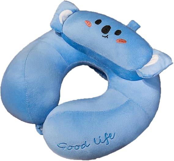 Cartoon U Neck Pillow Car Driving Headrest Neck Cushion Airplane Travel U Shaped Pillow Cute Office Nap Pillows (Blue, 3530CM/13.8"11.8")