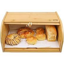 HTB Bamboo Bread Box with Cutting Board,Kitchen Counter Storage Bins,Large Storage Container for Loaves,Pastries,Dinner Rolls,Donut and Croissant