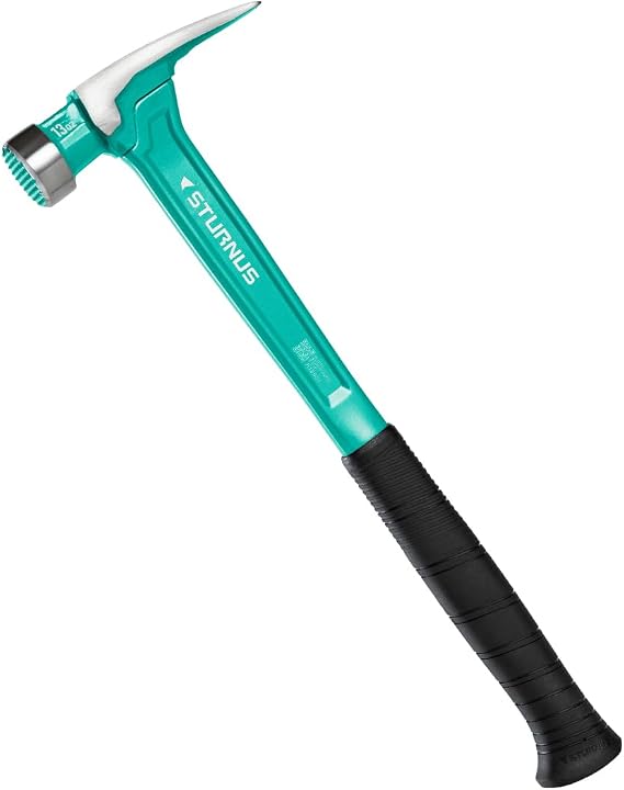 Sturnus Turquoise 13oz Velocity Rip Claw Hammer 13oz, Lightweight Aluminum & Ergonomic, Pro-Grade with Anti-Vibration Grip (Milled Head, Long Handle)