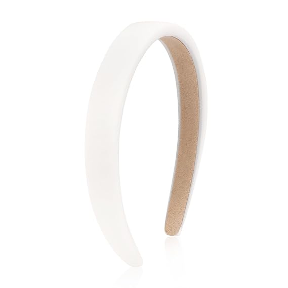 Wecoe White Headband for Women, 0.9 Inch Thick Padded Fabric Hair Band