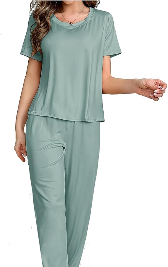Loungewear Womens 2 Piece Lounge Sets Summer Sweatpants Jogger Pajama Set Short Sleeve Pullover Tracksuit
