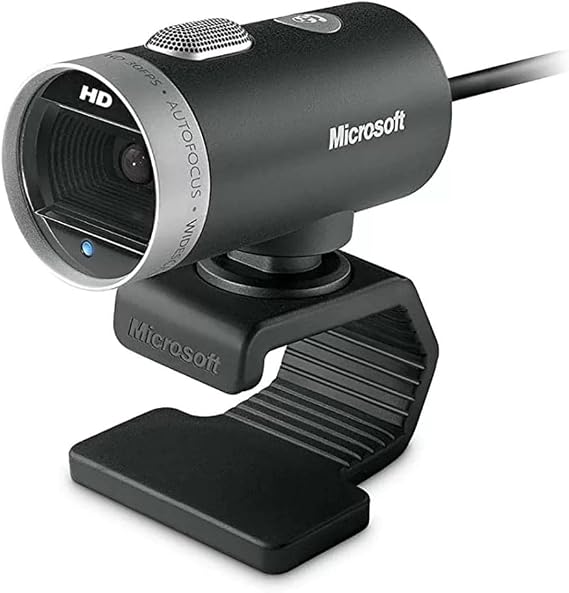 Microsoft LifeCam Cinema 720p HD Webcam with Built-In Noise-Cancelling Microphone, Light Correction, USB Connectivity, for Video Calling on Teams/Zoom, Compatible with Windows 8/10/11/Mac