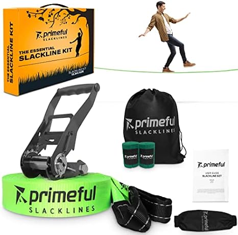 Slackline Kit - 60 Feet Slackline Kit, Wide Tree Protectors, Ergonomic Ratchet, Carry Bag and Easy Set up Instruction Manual Outdoor Activity for The Family, Kids and Adults