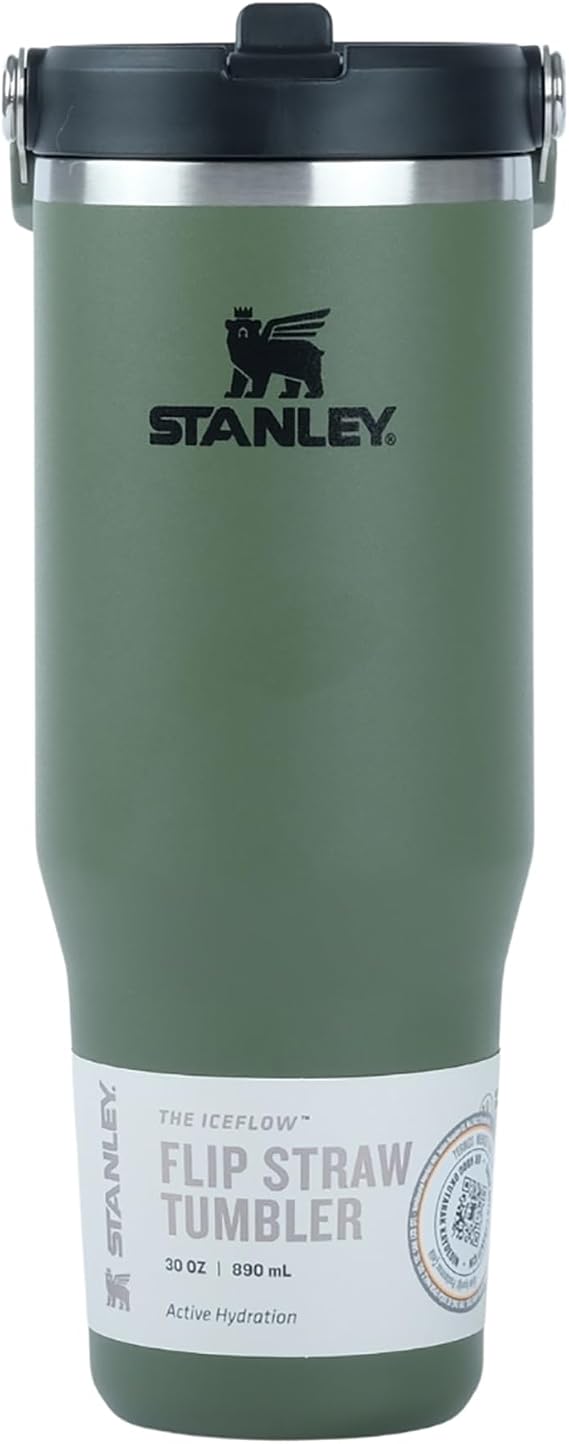 Stanley IceFlow Flip Straw Tumbler Pipetli Termos Bardak, 0.89 Litre, Haki (Dried Pine)