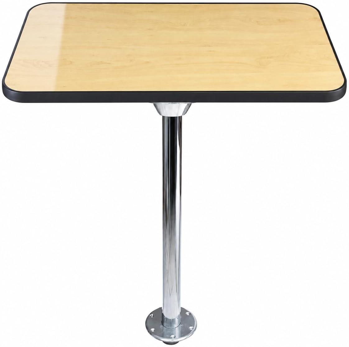 SVAGO Caravan Table Leg Kit Floor Mounted Island System – Campervan Motorhome Pedestal Leg with Top, RV Boat Furniture Set 700mm Chrome (Maple Top + Black Trim)