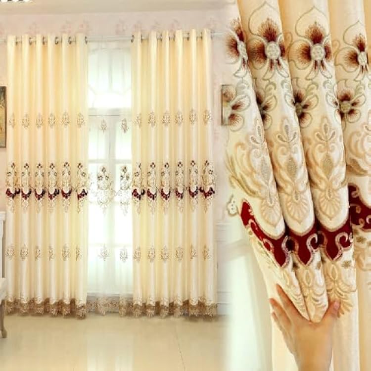 Amidoudou 1 Pair European Luxury Embroidered Curtains for Living Room Bedroom Yellow,51x95 Inch