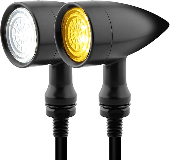 Motorcycle Bullet Front Rear Turn Signal White Amber Light SMD Blinker Indicator (Black-Front)