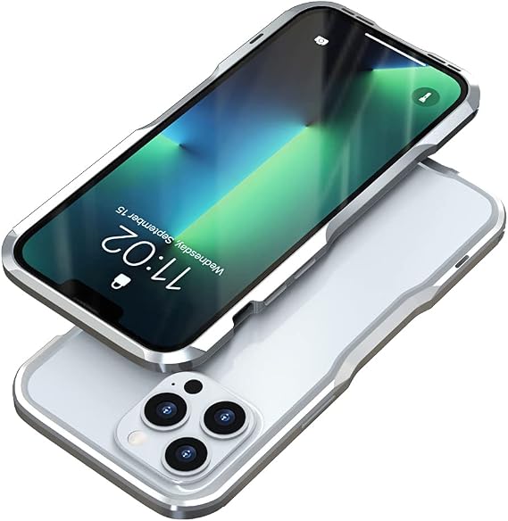 iPhone 13 Pro Max Aluminum Alloy Bumper Anti-Collision Metal Frame TPU Soft Inner Lining with Lanyard Hole Metal case for iPhone 13 Pro Max 6.7 inch (iPhone13Promax, Silver)