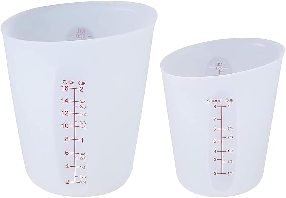 wugongshan 2 Pcs 250 ml/500 ml Silicone Measuring Cups, Silicone Reusable Mixing Pouring Measure Cups, Melt Stir Squeeze & Pour Measuring Cups for Epoxy Resin Casting Moulds Cups (White)
