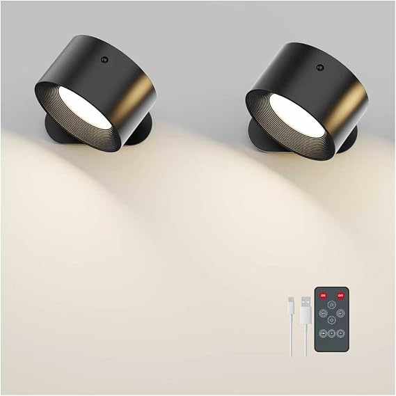 Deyagoo 2PACK LED Wall Sconce, Rechargeable Wall Light with Remote-Black