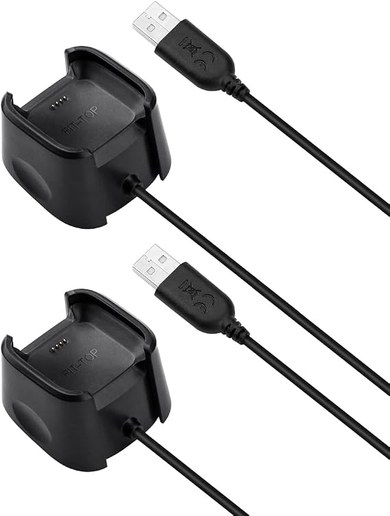Fitbit Versa/Lite/SE ile Uyumlu 2 Paket Şarj Yuvası, (Versa 2 için değil) Şarj Cihazı, Şarj Yuvası Kordon Standı ve Akıllı Saat için Ekran Koruyucuları