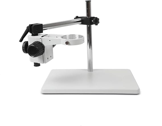 Stereo Microscope Boom Stand, 360 Rotating Microscope Table Stand Steel Single Arm Bracket 76mm Focusing Holder for Microscopes White,1