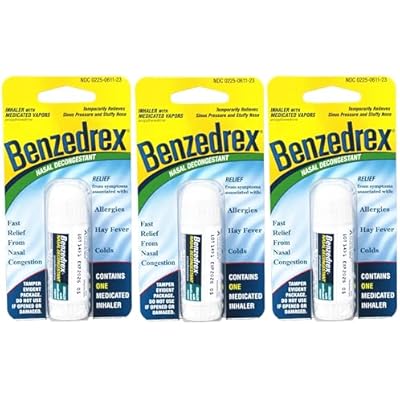 Benzedrex Nasal Decongestant Inhaler Medicated Vapor Relief for Sinus Pressure, Nasal Congestion, Allergies, Hay Fever & Colds Pack of 3