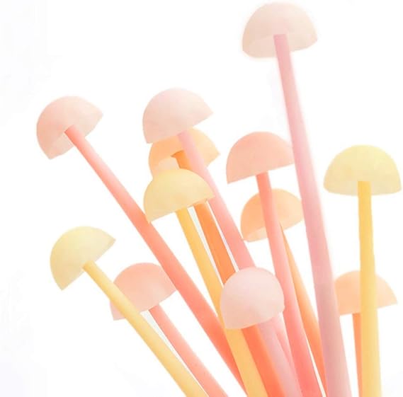 Funny live 6 Pcs/Set Bendable Luminous Gel Rollerball Pens, Creative Silicone Gel Pen Free to Bend, Soft Leaves Touch Comfortably, 0.5mm Black Ink, Office Home Bedroom Decoration (Mushroom)