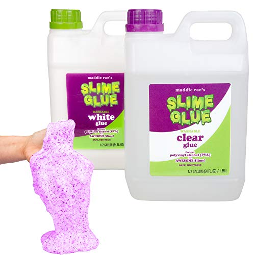 Maddie Raes Slime Glue 12 Gallon Clear & 12 Gallon White Value 2 Pack, Non Toxic - The Clearest Slime Formula of Any Glue for Slime Making Kits, Kids Gifts, Holiday & Xmas Arts & Crafts Supplies