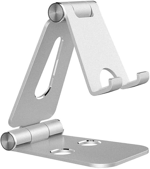 Coverzone Tok Alüminyum Stand Çok İşlevli Döner Tablet PC Akıllı Telefon Standı Mini Boy Masaüstü Stand Katlanabilir Cep Telefonu Evrensel Telefon Tutucu L9688 (Silver)