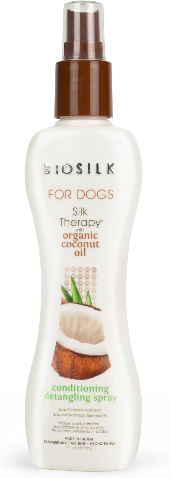 BioSilk Silk Therapy Conditioning Detangling Dog Spray, 7 Fl Oz Bottle | Coconut oil formula, leave-in detangler, sulfate-free, smooths and conditions coat