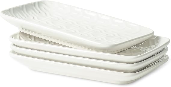 8 Inch Ceramic Dinner Plates for Appetizer, White Dessert Plates Set of 4