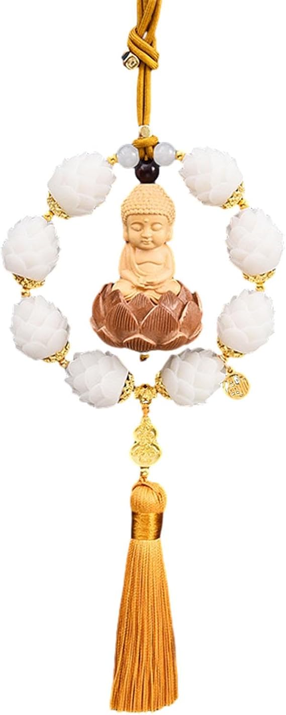 MagiDeal Buddha Statue Car Rearview Mirror Charm Pendant Car Hanging Decoration Auto Interior Dangle Feng Shui Decor Dangling Ornament, Yellow, 9.5cmx9cm