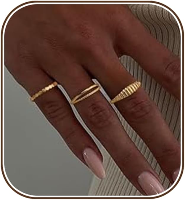 Stackable Gold Rings for Women Non Tarnish,Chunky Gold Rings 14k Gold Plated Rings for Women No Tarnish Gold Ring Set Dainty Twised Wedding Bands Cute Statement Rings Gold Jewelry for Women