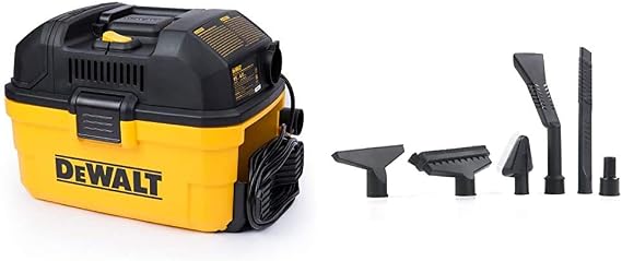 DEWALT DXV04T Portable 4 Gallon Wet/Dry Vaccum (Yellow) and Workshop Wet/Dry Vacs Vacuum Accessories WS17854A 1-7/8-Inch Vacuum Attachment Kit