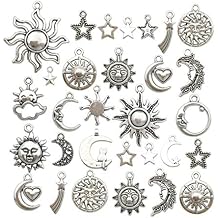 100g(80pcs) Craft Supplies Mixed Antique Silver Sun Moon Stars Charms Pendants for Crafting, Jewelry Findings Making Accessory for DIY Necklace Bracelet (M250)