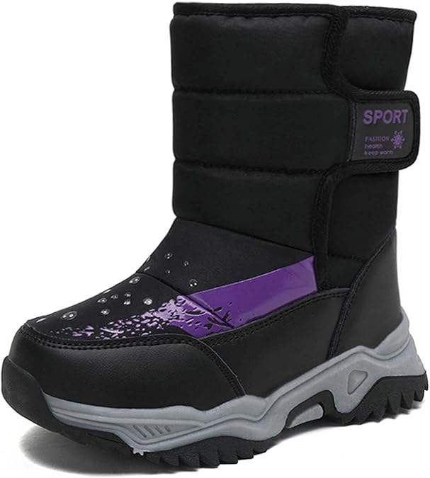 CERYTHRINA Girls Boys Snow Boots Kids Outdoor Winter Shoes Warm Fur Lined Hight-Cut for Outdoor Skiing Bootie