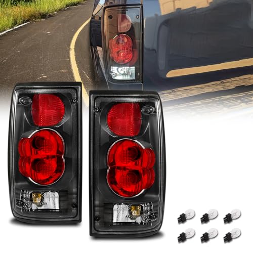 AmeriLite for 1989-1995 Toyota Pickup Hilux Truck Euro Black Replacement Tail Lights Assembly Pair - Passenger and Driver Side
