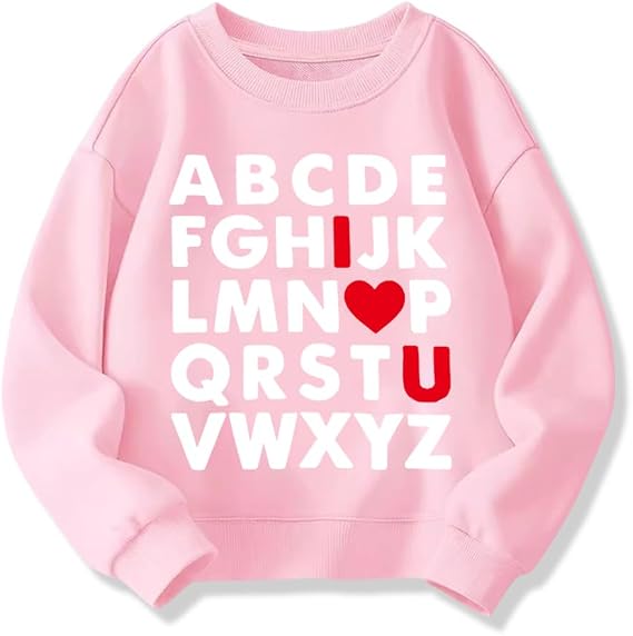 Kids Valentines Day Sweatshirts Boys Girls Valentine's ABC I LOVE U Heart Graphic Shirt Toddler Long Sleeve Outfit Tops