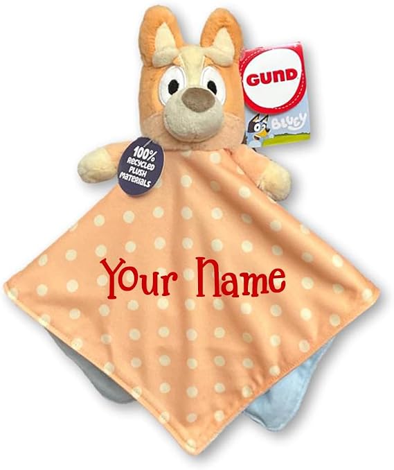 Blue or Bingo Personalized Baby Blanket Sustainably Soft Plush Lovey Stuffed Animal Toy Made with Recycled Materials - 15 Inches (Personalized Bingo)