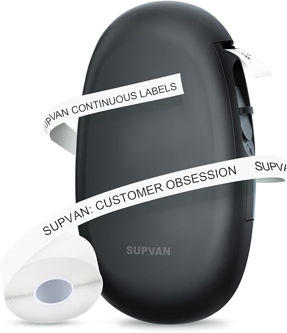SUPVAN Label Maker Machine with Tape, E10 Portable Label Makers, Multiple Fonts Icons, Continuous Label, Mini Thermal Label Printer, App Control, Easy to Use, Ideal for Home and Office Organization