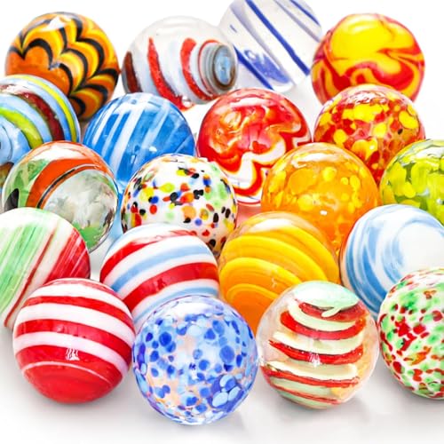 FUTUREPLUSX 20PCS Glass Marbles for Kids, 0.63 Inch Small Colorful Marbles Run Accessories, for Kids Game, Birthday Party Gifts, Parent-Child Games