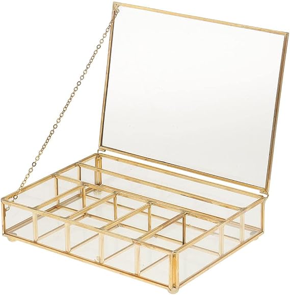misppro Glass Terrarium Box for Plants Jewelry Display - 11.81 x 7.87 x 3.94 Inch with Copper Frame Home Decoration
